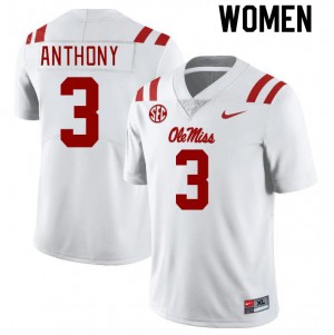 Women Daijahn Anthony White Ole Miss College Football #3 Jersey 847009-183