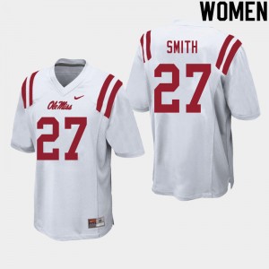 Women Dallas Smith White Ole Miss Rebels College Football #27 Jersey 187351-539