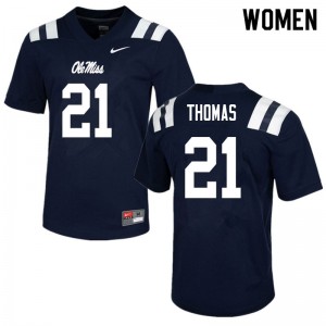 Women Damarcus Thomas Navy Ole Miss College Football #21 Jersey 732579-611