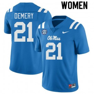 Women Daniel Demery Powder Blue Rebels College Football #21 Jersey 395361-575
