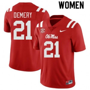 Women Daniel Demery Red University of Mississippi College Football #21 Jersey 968974-961