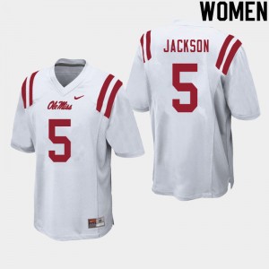 Women Dannis Jackson White University of Mississippi College Football #5 Jersey 474487-704