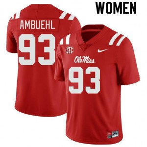 Women Davis Ambuehl Red Ole Miss College Football #93 Jersey 166359-741