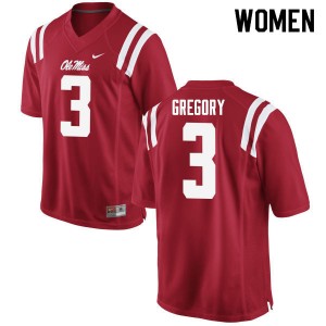 Women DeMarcus Gregory Red Ole Miss College Football #3 Jersey 595639-867