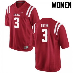 Women DeMarquis Gates Red University of Mississippi College Football #3 Jersey 174169-842