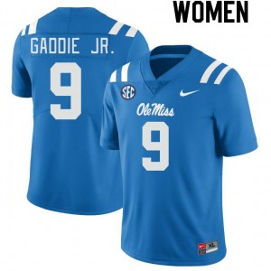 Women DeShawn Gaddie Jr. Powder Blue University of Mississippi College Football #9 Jersey 115786-513