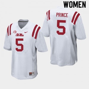 Women Deantre Prince White Rebels College Football #5 Jersey 552054-479