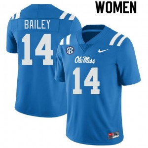 Women Deljay Bailey Powder Blue Rebels College Football #14 Jersey 933488-839