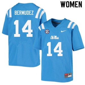 Women Derek Bermudez Powder Blue Rebels College Football #14 Jersey 163350-953