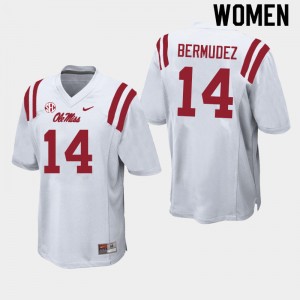 Women Derek Bermudez White Ole Miss Rebels College Football #14 Jersey 518062-427