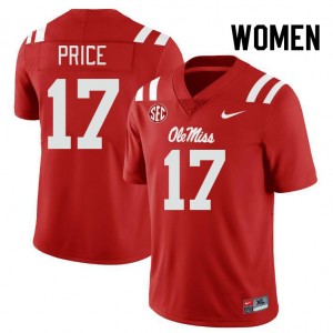 Women Devin Price Red Ole Miss College Football #17 Jersey 802785-634