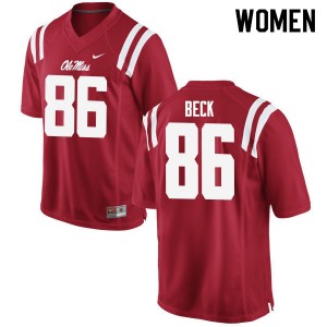 Women Drake Beck Red Ole Miss College Football #86 Jersey 762742-105
