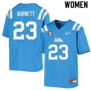 Women Drew Burnett Powder Blue University of Mississippi College Football #23 Jersey 943199-556