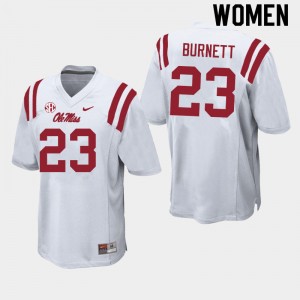 Women Drew Burnett White Ole Miss Rebels College Football #23 Jersey 848579-968