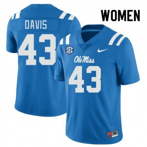 Women Dylan Davis Powder Blue Ole Miss College Football #43 Jersey 405333-842