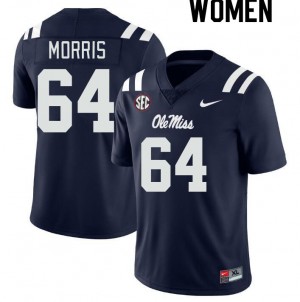 Women Ethan Morris Navy Ole Miss College Football #64 Jersey 446540-738