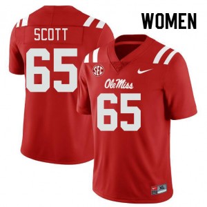 Women Gerquan Scott Red Ole Miss College Football #65 Jersey 123075-829