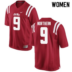Women Hal Northern Red Ole Miss College Football #9 Jersey 360018-421