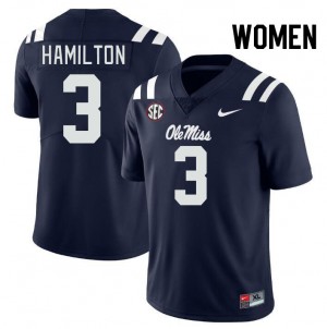 Women Isaiah Hamilton Navy Ole Miss Rebels College Football #3 Jersey 311112-655