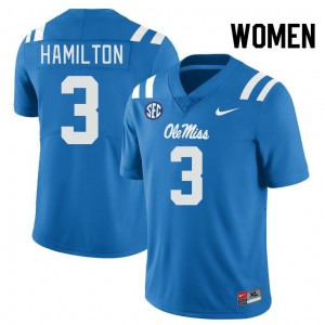 Women Isaiah Hamilton Powder Blue Ole Miss Rebels College Football #3 Jersey 616580-296