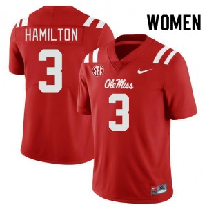 Women Isaiah Hamilton Red Ole Miss College Football #3 Jersey 617139-578