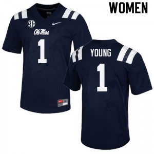 Women Isheem Young Navy Rebels College Football #1 Jersey 851569-377
