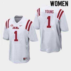 Women Isheem Young White Ole Miss College Football #1 Jersey 901347-487