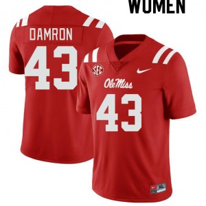 Women Jack Damron Red Ole Miss College Football #43 Jersey 524184-250