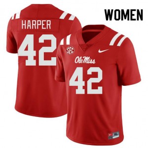 Women Jack Harper Red University of Mississippi College Football #42 Jersey 817905-126