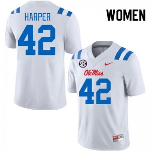 Women Jack Harper White Ole Miss Rebels 2024 New College Football #42 Jersey 356627-271
