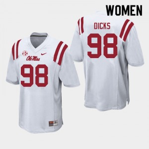 Women Jaden Dicks White University of Mississippi College Football #98 Jersey 770423-269