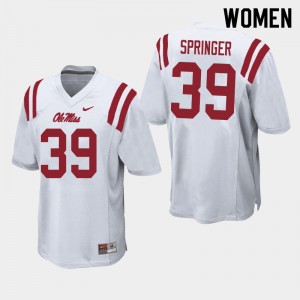 Women Jake Springer White Rebels College Football #39 Jersey 604330-444