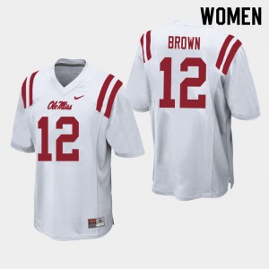 Women Jakivuan Brown White Ole Miss College Football #12 Jersey 292591-876