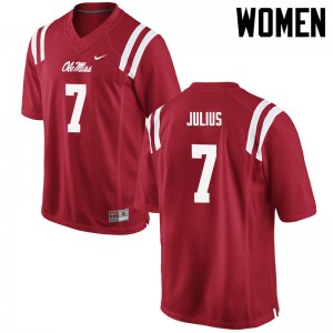 Women Jalen Julius Red University of Mississippi College Football #7 Jersey 919414-403