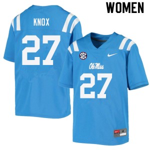 Women Jalen Knox Powder Blue Ole Miss College Football #27 Jersey 616342-501