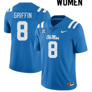 Women Jam Griffin Powder Blue Rebels College Football #8 Jersey 575392-348