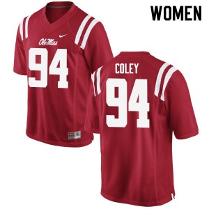 Women James Coley Red Ole Miss College Football #94 Jersey 361220-105