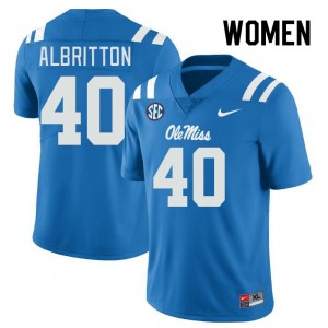 Women Jason Albritton Powder Blue Ole Miss College Football #40 Jersey 966671-109
