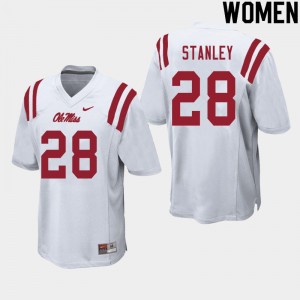 Women Jay Stanley White Ole Miss Rebels College Football #28 Jersey 901092-508