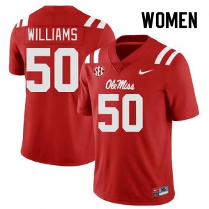 Women Jayden Williams Red University of Mississippi College Football #50 Jersey 309823-581