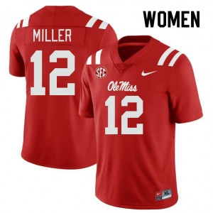 Women Jett Miller Red Ole Miss College Football #12 Jersey 252596-434