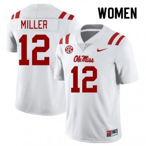Women Jett Miller White Ole Miss College Football #12 Jersey 603079-153