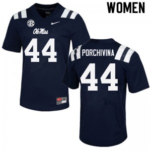 Women John Porchivina Navy Ole Miss College Football #44 Jersey 300454-813