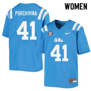 Women John Porchivina Powder Blue Ole Miss College Football #41 Jersey 280316-644