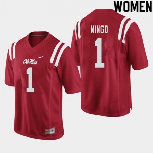 Women Jonathan Mingo Red Ole Miss Rebels College Football #1 Jersey 403860-119