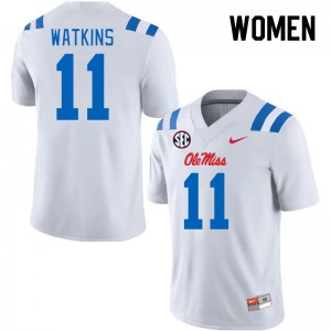 Women Jordan Watkins White University of Mississippi 2024 New College Football #11 Jersey 669821-481