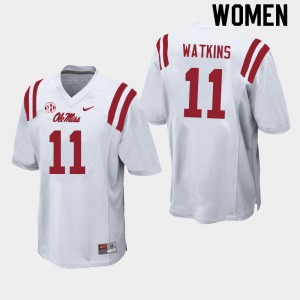 Women Jordan Watkins White Rebels College Football #11 Jersey 151894-160