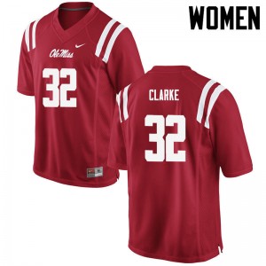 Women Josh Clarke Red Ole Miss Rebels College Football #32 Jersey 166983-672