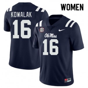 Women Justin Kowalak Navy Ole Miss College Football #16 Jersey 134443-509