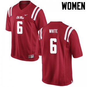 Women Kam White Red Ole Miss College Football #6 Jersey 483517-240